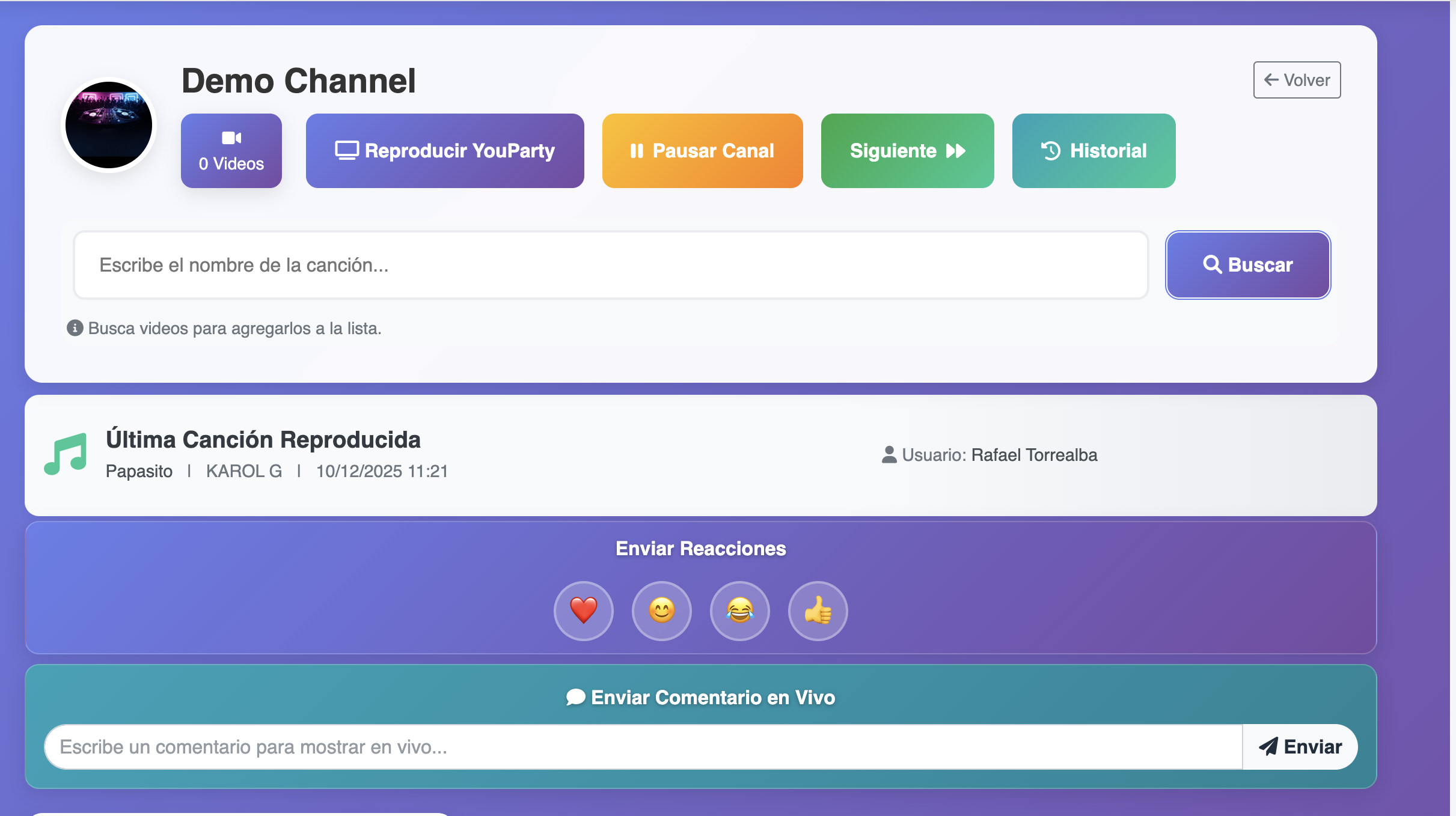 Panel de Control Youparty
